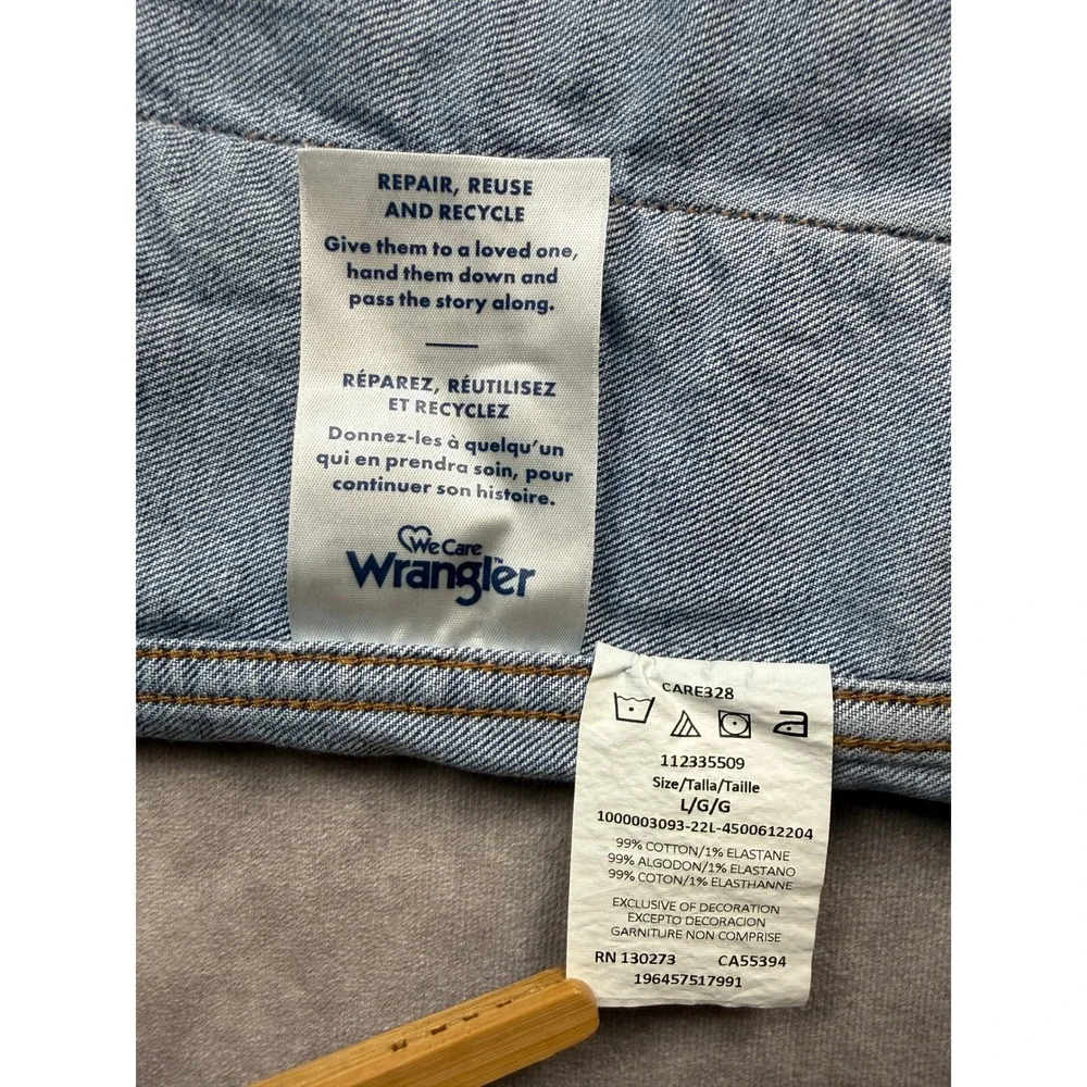 Wrangler Slow Horses Embroidered Denim Blue Trucker Jacket Medium Wash Mens L